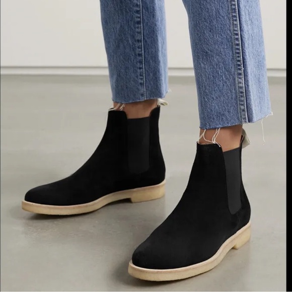 Woman by Common Projects Black Suede Chelsea Boots Ankle Genuine Leather - Picture 1 of 11